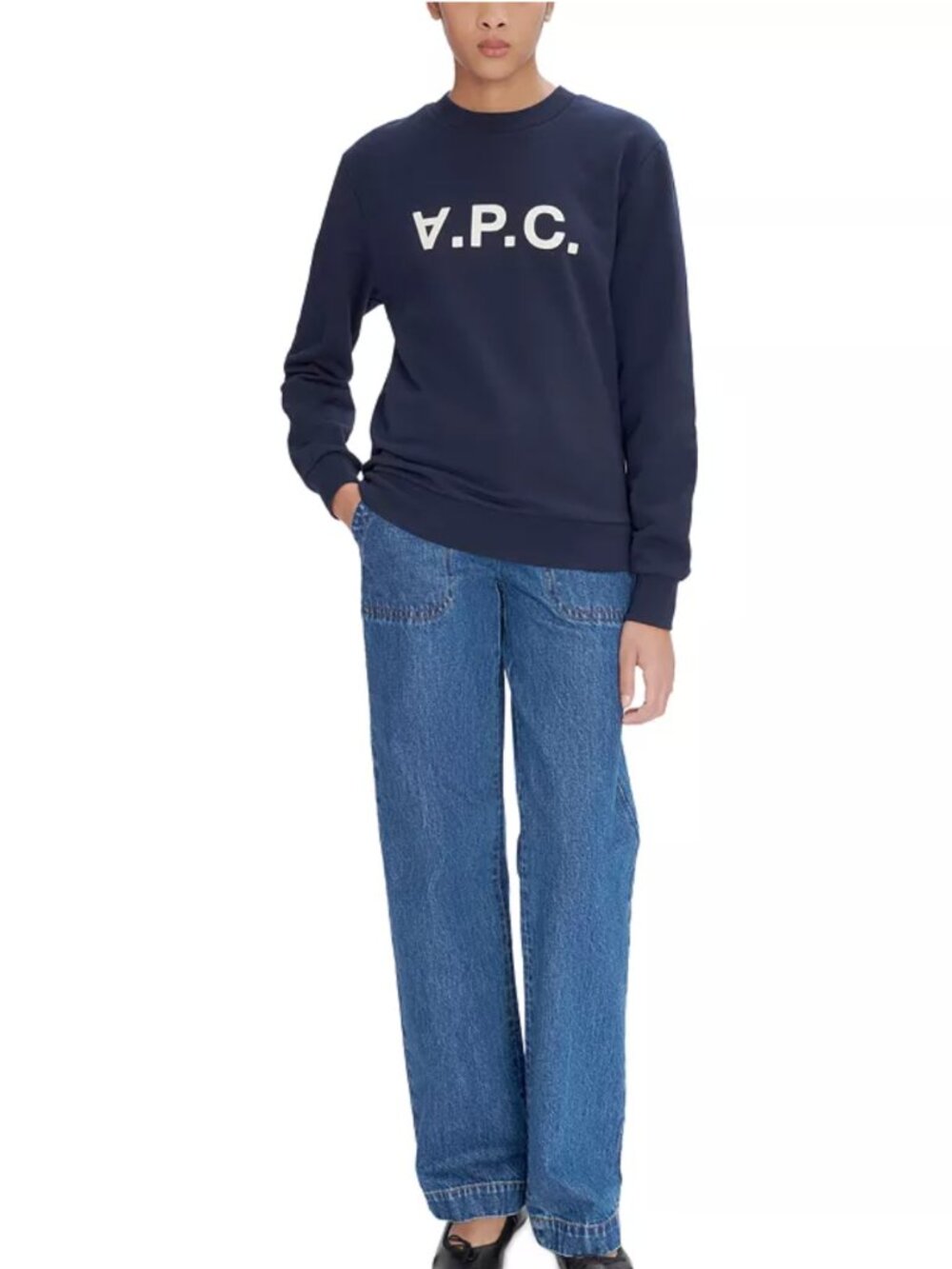 A.P.C. Logo Print Sweatshirt in Navy Size Small